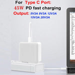 GaN PD 45W + QC3.0 USB 完全相容協議充電器，適用 MacBook，美規插頭，美規插頭