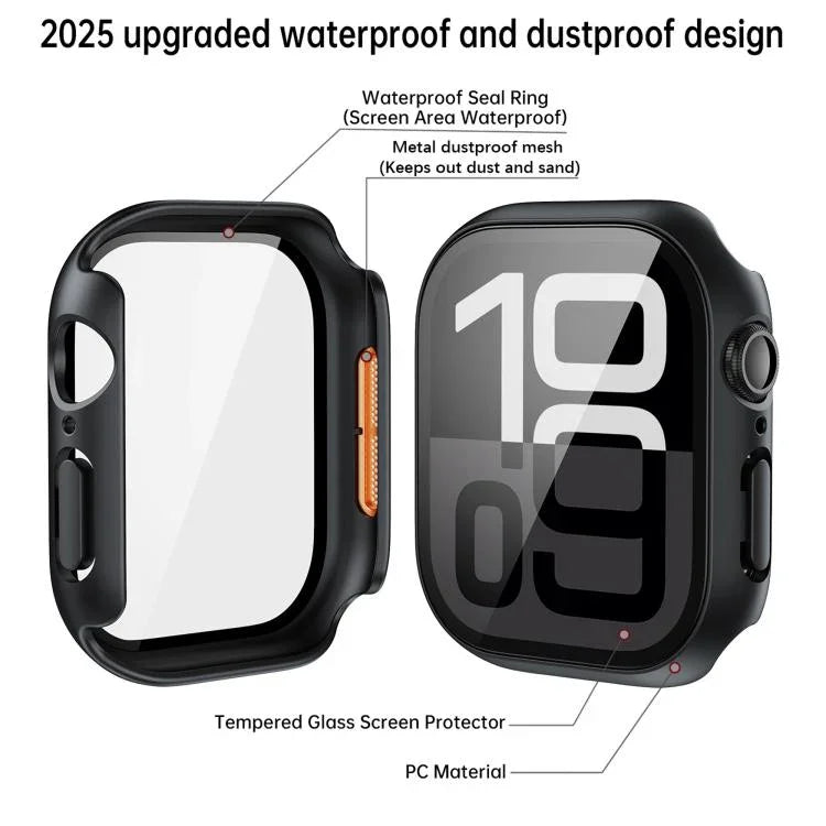 鋼化膜一體式PC錶殼，適用於Apple Watch Series 6 / 5 / 4 & SE 44mm，適用於Apple Watch Series 6 / 5 / 4 & SE 40mm，適用於Apple Watch Series 11 / 10 46mm，適用於Apple Watch Series 11 / 10 42mm，適用於Apple Watch Series 9 / 8 / 7 45mm