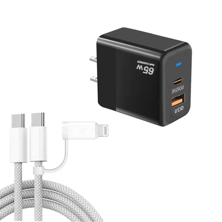 PD41 GaN PD 45W + USB 充電器，附 USB-C 對 USB-C / 8 Pin iPhone 數據線，美規插頭，美規插頭