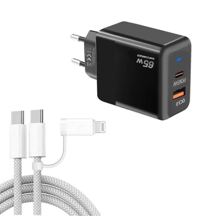 PD41 GaN PD 45W + USB 充電器，附 USB-C 對 USB-C / 8 Pin iPhone 數據線，歐規插頭，歐規插頭