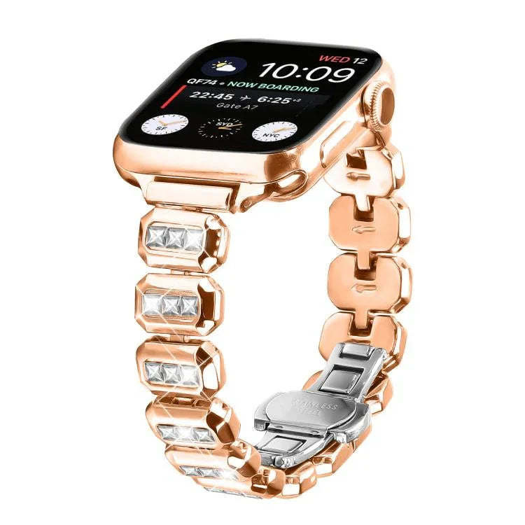 小方鑽蝴蝶扣錶帶，適用於Apple Watch 46mm / 49mm / 45mm / 44mm，適用於Apple Watch 42mm / 41mm / 40mm / 38mm