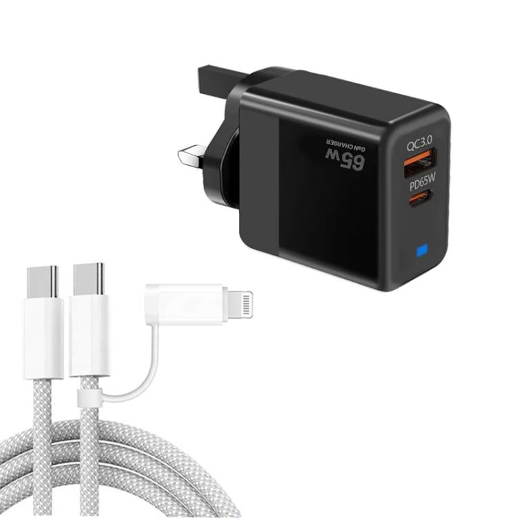 PD41 GaN PD 45W + USB 充電器，附 USB-C 對 USB-C / 8 Pin iPhone 數據線，英規插頭，英規插頭