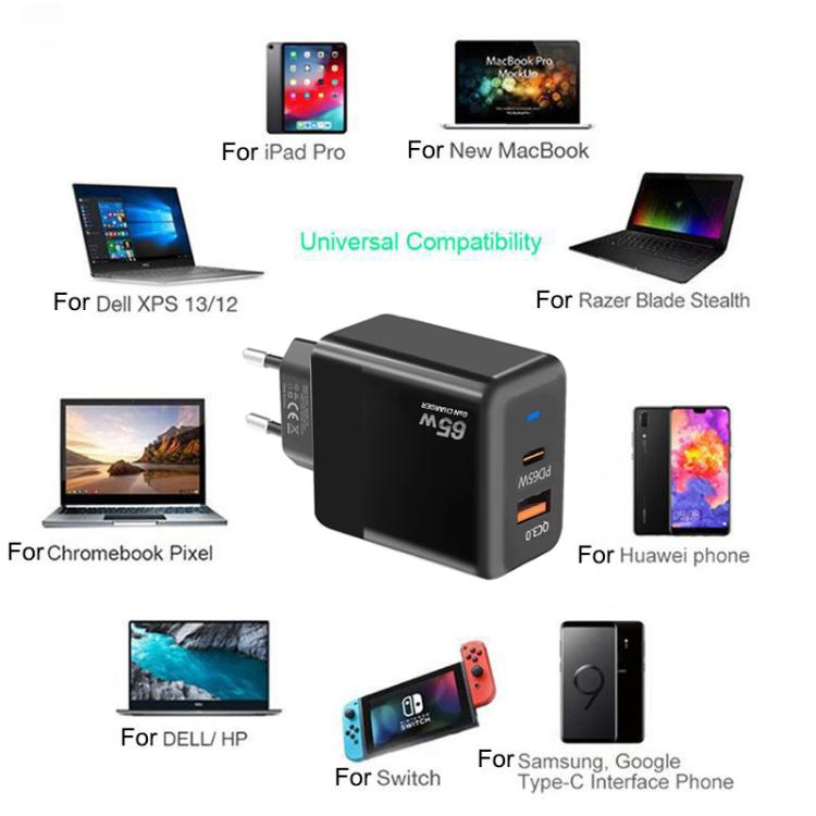PD41 GaN PD 45W + USB 充電器，附 Type-C 對 Type-C 數據線，歐規插頭，歐規插頭