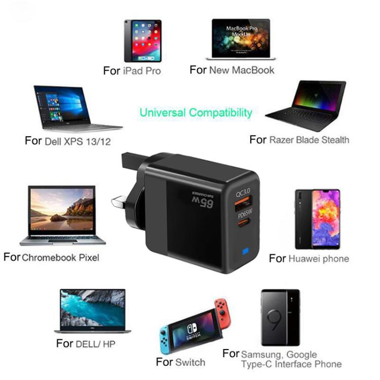 PD41 GaN PD 45W + USB 充電器，附 Type-C 對 Type-C 數據線，英規插頭，美規插頭