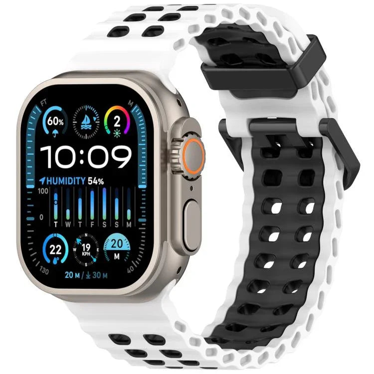 海洋雙排孔雙色矽膠錶帶，適用於Apple Watch 46mm / 49mm / 45mm / 44mm