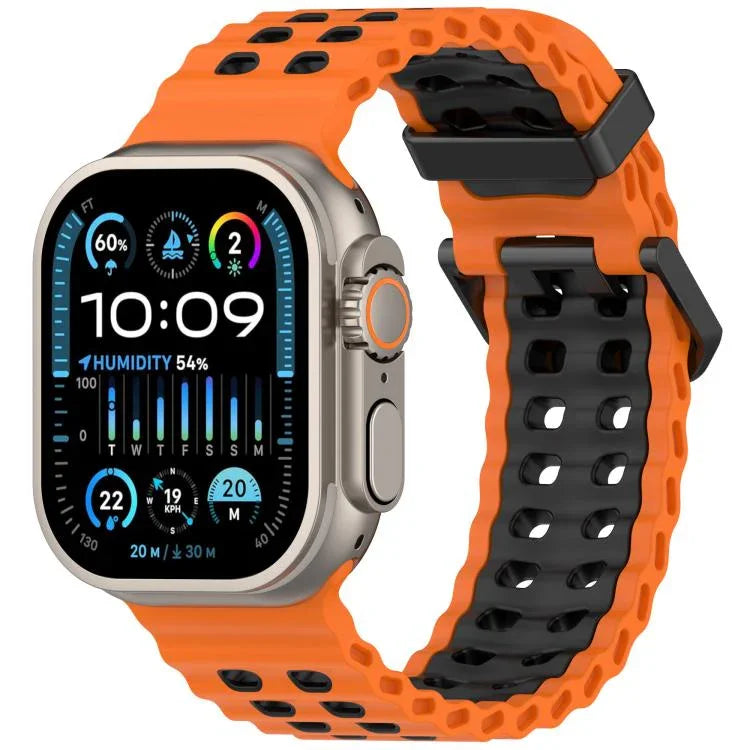 海洋雙排孔雙色矽膠錶帶，適用於Apple Watch 46mm / 49mm / 45mm / 44mm