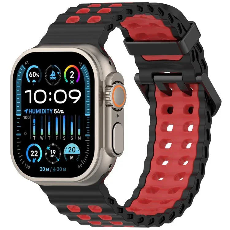 海洋雙排孔雙色矽膠錶帶，適用於Apple Watch 46mm / 49mm / 45mm / 44mm