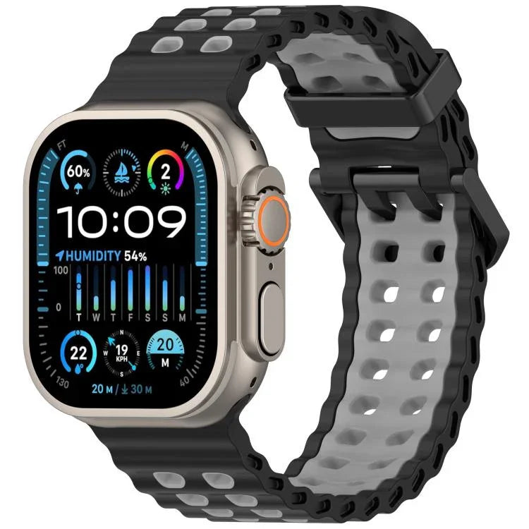 海洋雙排孔雙色矽膠錶帶，適用於Apple Watch 46mm / 49mm / 45mm / 44mm