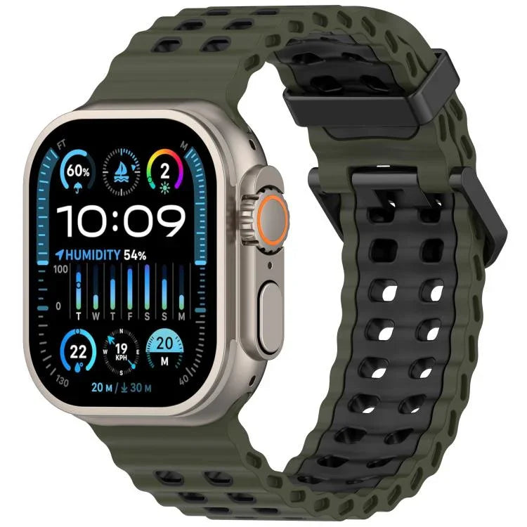 海洋雙排孔雙色矽膠錶帶，適用於Apple Watch 46mm / 49mm / 45mm / 44mm