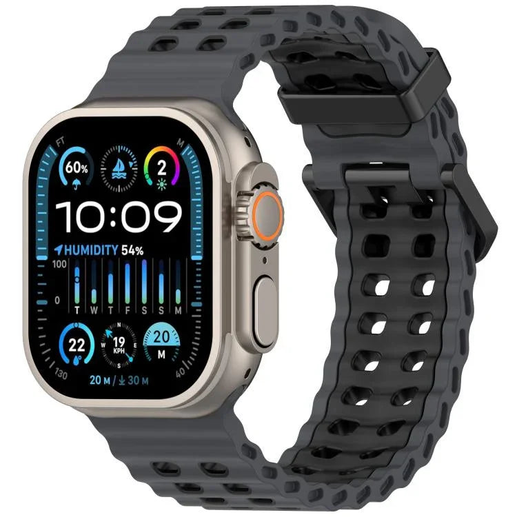 海洋雙排孔雙色矽膠錶帶，適用於Apple Watch 46mm / 49mm / 45mm / 44mm