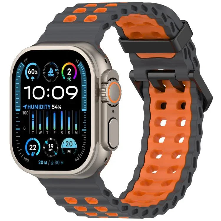 海洋雙排孔雙色矽膠錶帶，適用於Apple Watch 46mm / 49mm / 45mm / 44mm