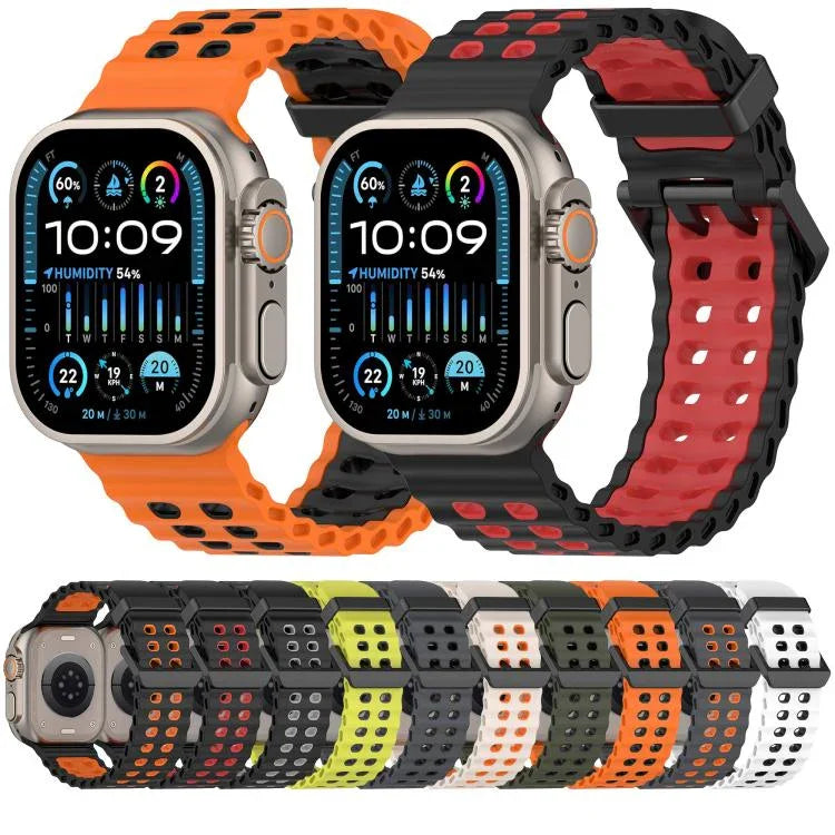 海洋雙排孔雙色矽膠錶帶，適用於Apple Watch 46mm / 49mm / 45mm / 44mm