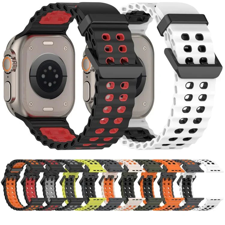 海洋雙排孔雙色矽膠錶帶，適用於Apple Watch 46mm / 49mm / 45mm / 44mm