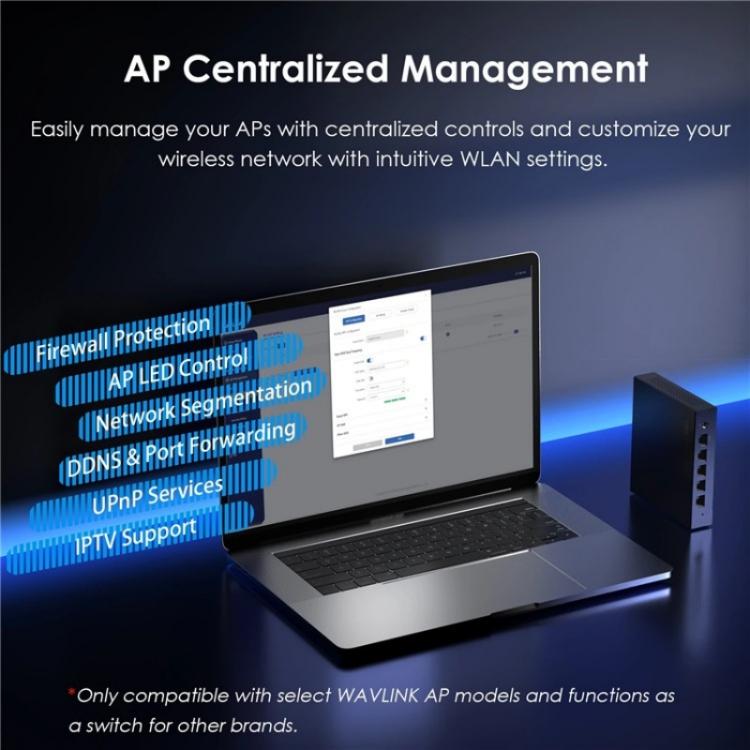 WAVLINK WN701AE IEEE 802.3AF / AT 自動識別集中式 AP 管理 PoE 交換機，美規插頭，英規插頭，歐規插頭，澳規插頭