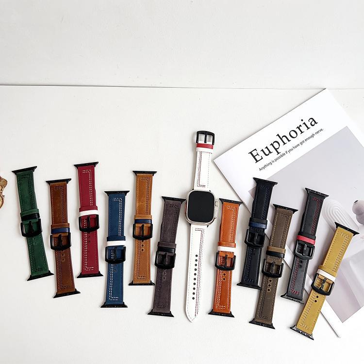 7 線三角星扣拉起皮革錶帶，適用於 Apple Watch 46mm / 49mm / 45mm / 44mm，適用於 Apple Watch 42mm / 41mm / 40mm / 38mm