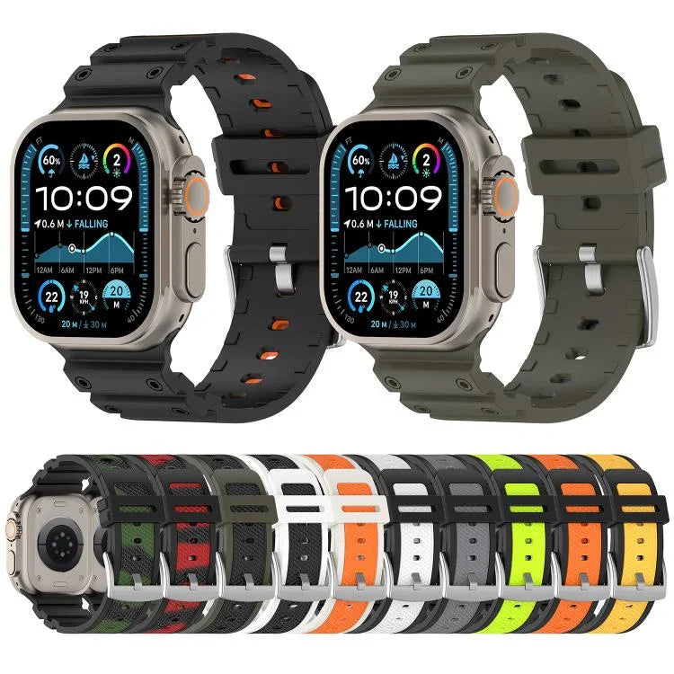 鑽石紋理雙色矽膠錶帶，適用於 Apple Watch 46mm / 49mm / 45mm / 44mm