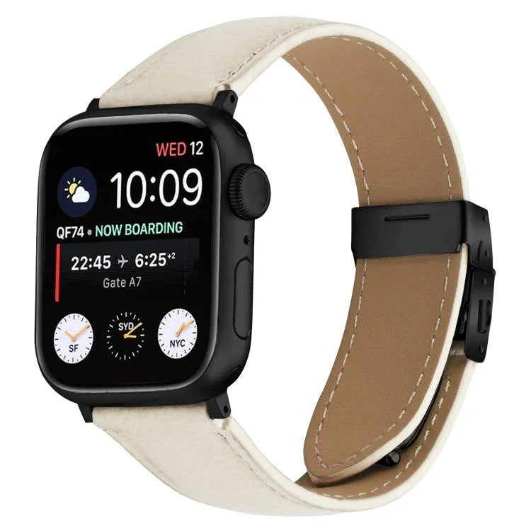 荔枝紋黑色龜背扣皮革錶帶，適用於 Apple Watch 46mm / 49mm / 45mm / 44mm，適用於 Apple Watch 42mm / 41mm / 40mm / 38mm