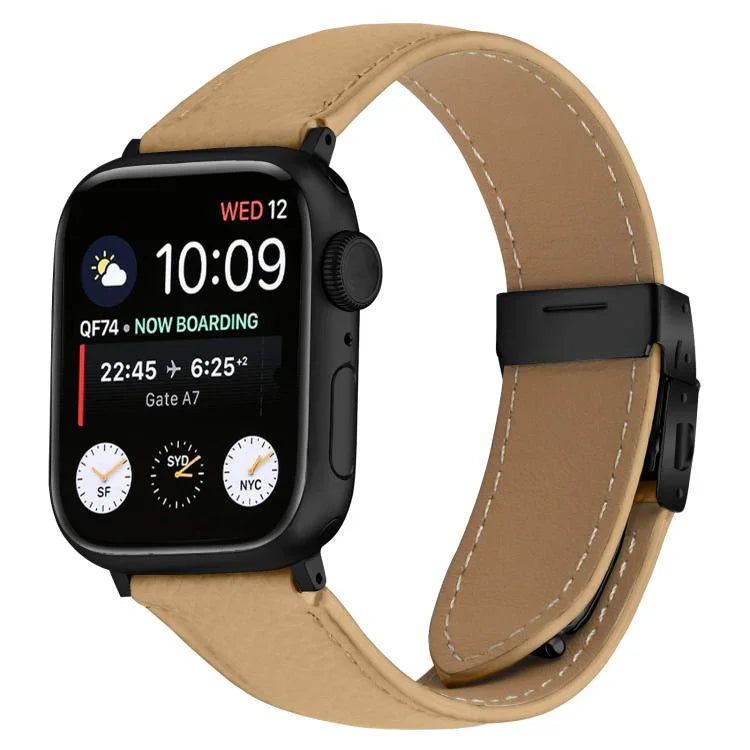 荔枝紋黑色龜背扣皮革錶帶，適用於 Apple Watch 46mm / 49mm / 45mm / 44mm，適用於 Apple Watch 42mm / 41mm / 40mm / 38mm