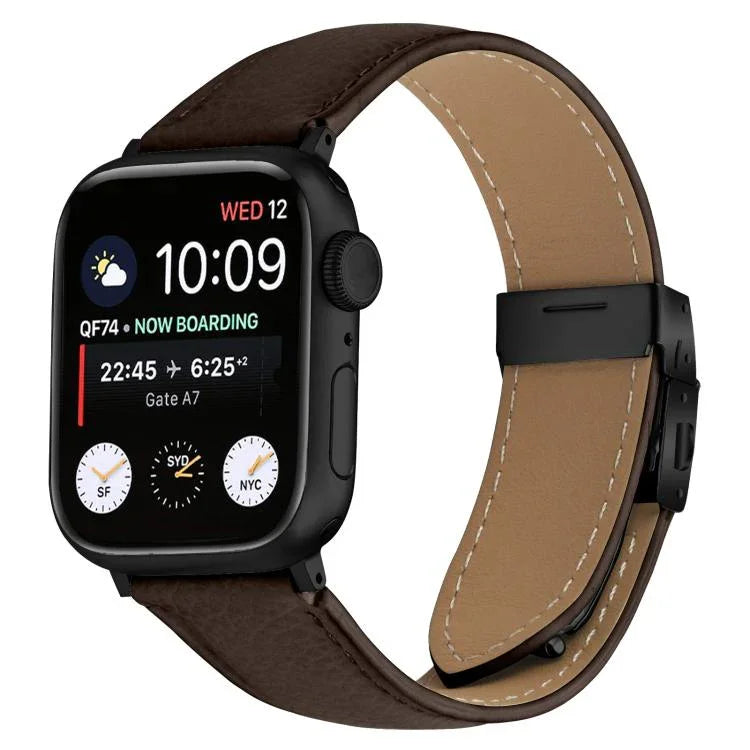 荔枝紋黑色龜背扣皮革錶帶，適用於 Apple Watch 46mm / 49mm / 45mm / 44mm，適用於 Apple Watch 42mm / 41mm / 40mm / 38mm