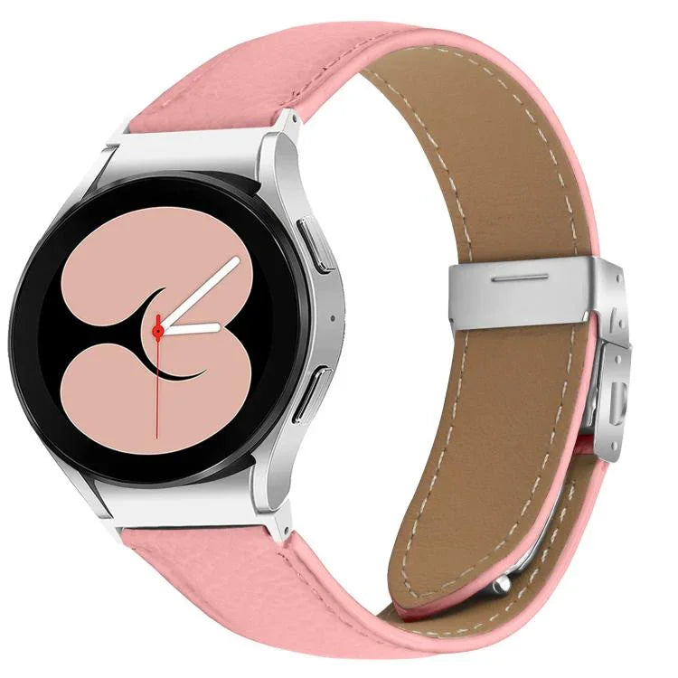 荔枝紋銀色龜背扣皮革錶帶，適用於 Samsung Galaxy Watch 7 40 / 44mm
