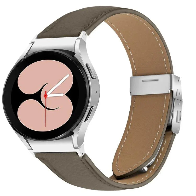 荔枝紋銀色龜背扣皮革錶帶，適用於 Samsung Galaxy Watch 7 40 / 44mm