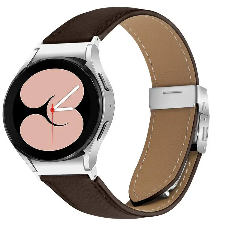 荔枝紋銀色龜背扣皮革錶帶，適用於 Samsung Galaxy Watch 7 40 / 44mm