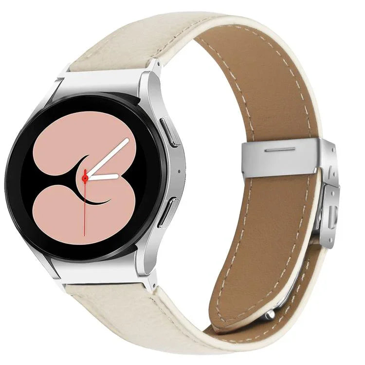 荔枝紋銀色龜背扣皮革錶帶，適用於 Samsung Galaxy Watch 7 40 / 44mm
