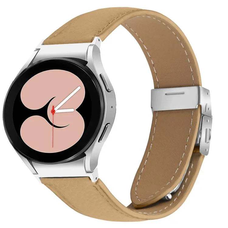 荔枝紋銀色龜背扣皮革錶帶，適用於 Samsung Galaxy Watch 7 40 / 44mm