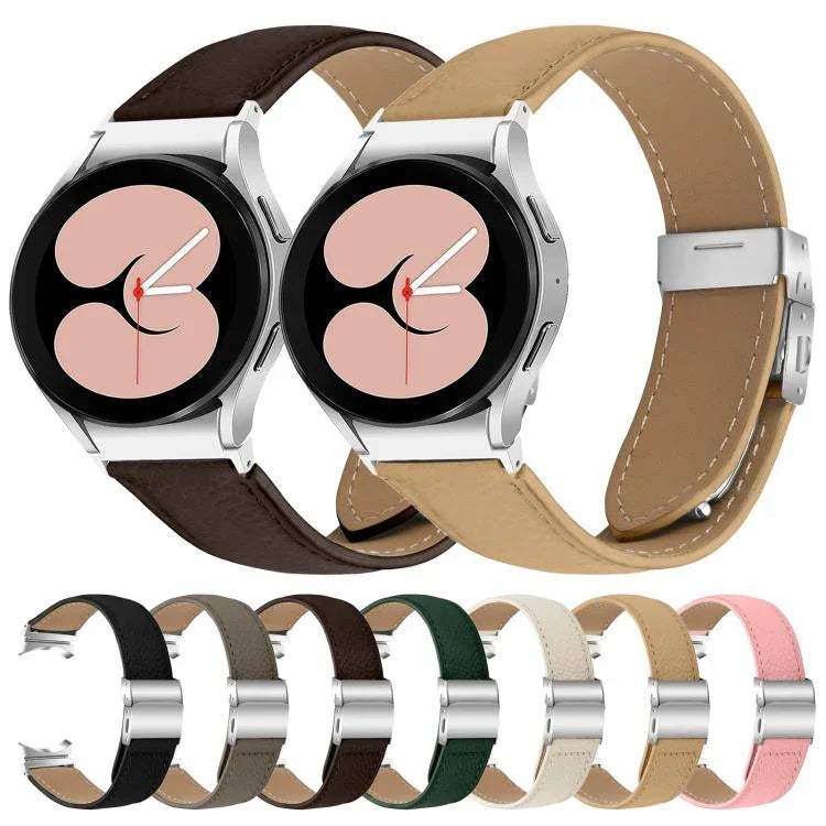 荔枝紋銀色龜背扣皮革錶帶，適用於 Samsung Galaxy Watch 7 40 / 44mm
