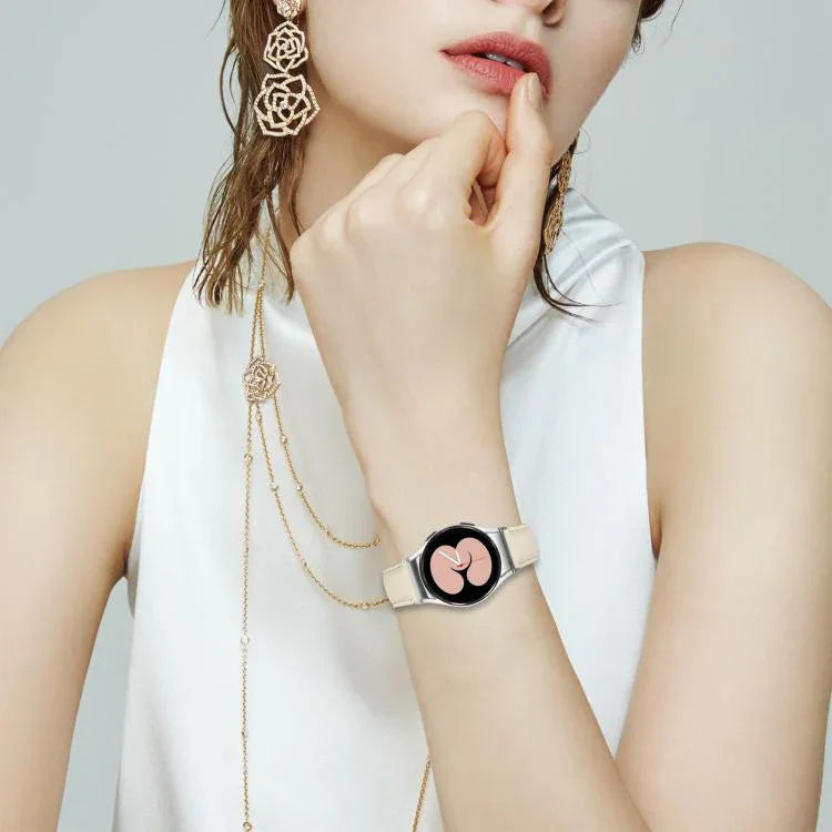 荔枝紋銀色龜背扣皮革錶帶，適用於 Samsung Galaxy Watch 7 40 / 44mm