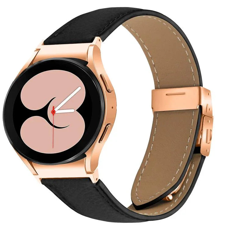 快速釋放荔枝紋玫瑰金龜背扣皮革錶帶，適用於 Samsung Galaxy Watch 7 40 / 44mm