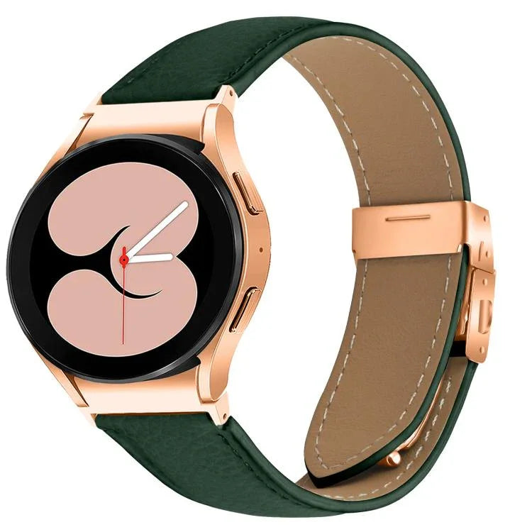 快速釋放荔枝紋玫瑰金龜背扣皮革錶帶，適用於 Samsung Galaxy Watch 7 40 / 44mm
