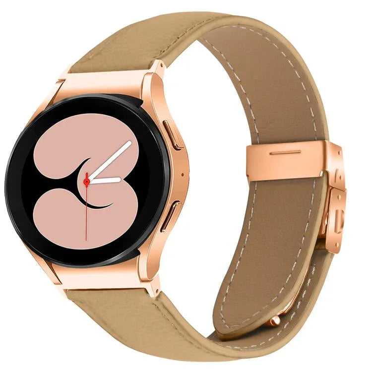 快速釋放荔枝紋玫瑰金龜背扣皮革錶帶，適用於 Samsung Galaxy Watch 7 40 / 44mm