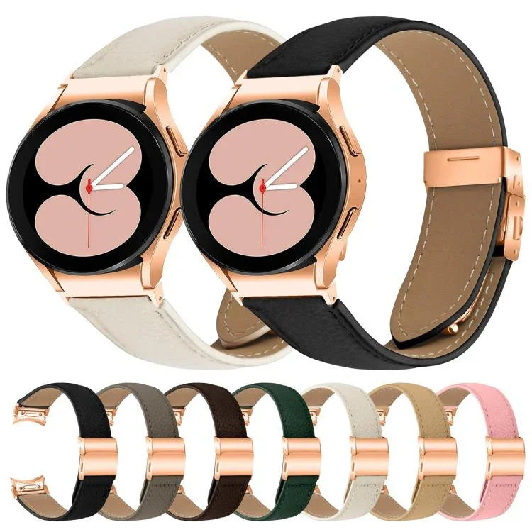 快速釋放荔枝紋玫瑰金龜背扣皮革錶帶，適用於 Samsung Galaxy Watch 7 40 / 44mm