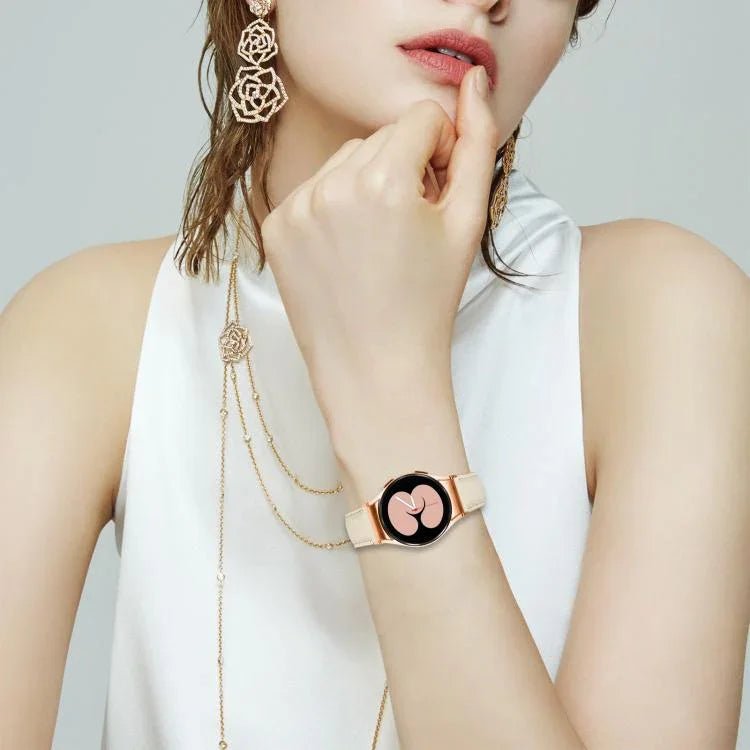 快速釋放荔枝紋玫瑰金龜背扣皮革錶帶，適用於 Samsung Galaxy Watch 7 40 / 44mm