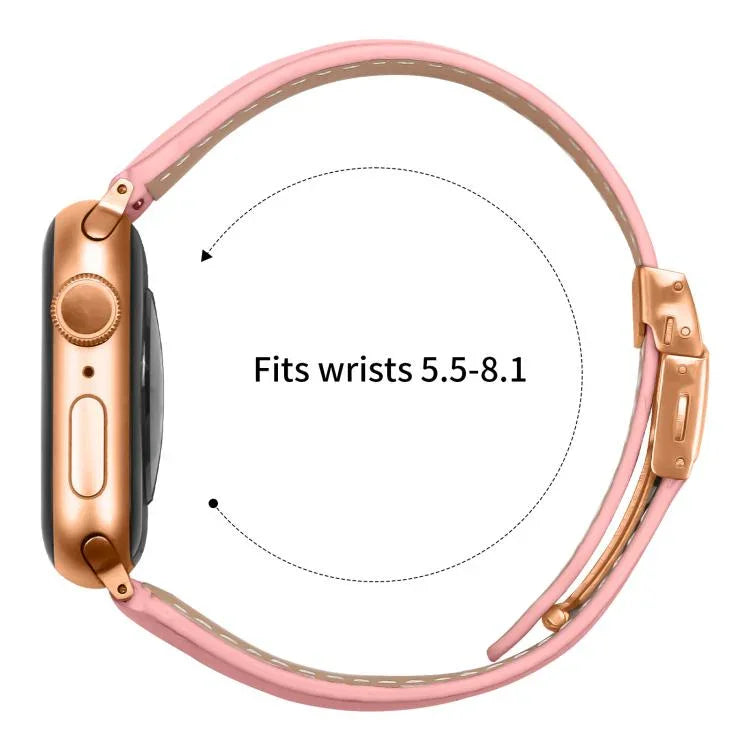 荔枝紋玫瑰金龜背扣皮革錶帶，適用於 Apple Watch 46mm / 49mm / 45mm / 44mm，適用於 Apple Watch 42mm / 41mm / 40mm / 38mm