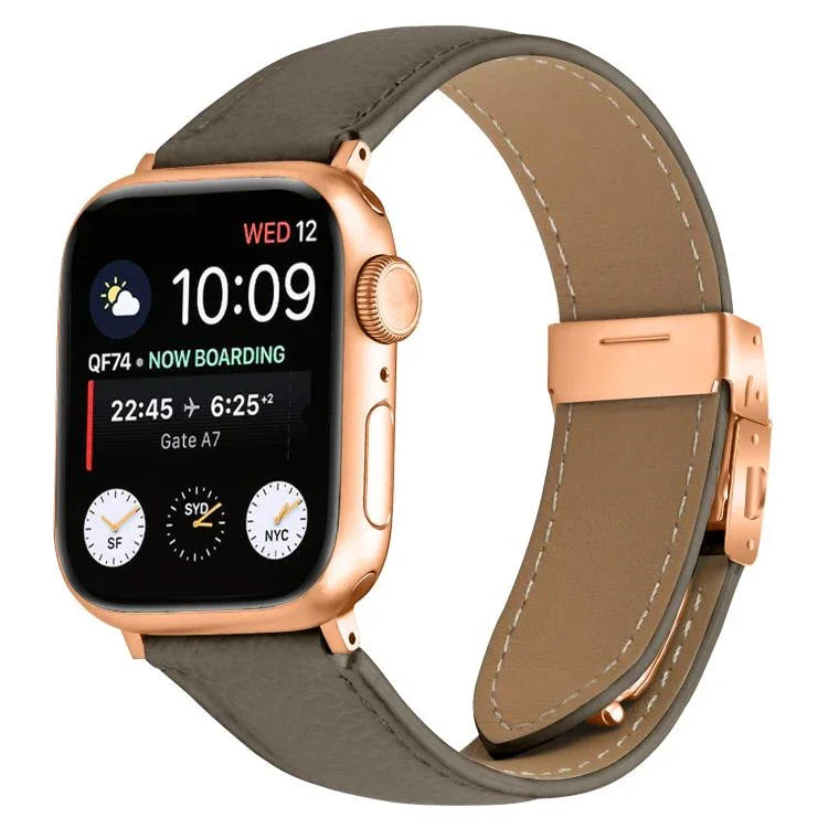 荔枝紋玫瑰金龜背扣皮革錶帶，適用於 Apple Watch 46mm / 49mm / 45mm / 44mm，適用於 Apple Watch 42mm / 41mm / 40mm / 38mm