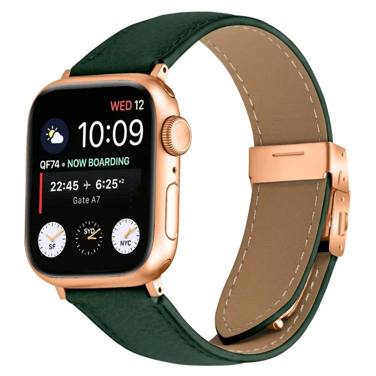 荔枝紋玫瑰金龜背扣皮革錶帶，適用於 Apple Watch 46mm / 49mm / 45mm / 44mm，適用於 Apple Watch 42mm / 41mm / 40mm / 38mm