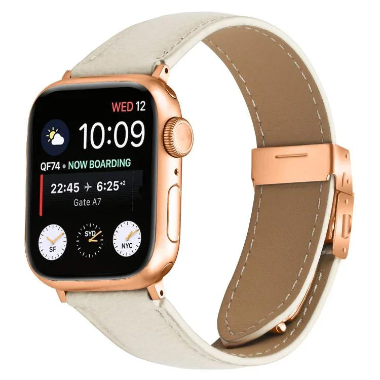 荔枝紋玫瑰金龜背扣皮革錶帶，適用於 Apple Watch 46mm / 49mm / 45mm / 44mm，適用於 Apple Watch 42mm / 41mm / 40mm / 38mm