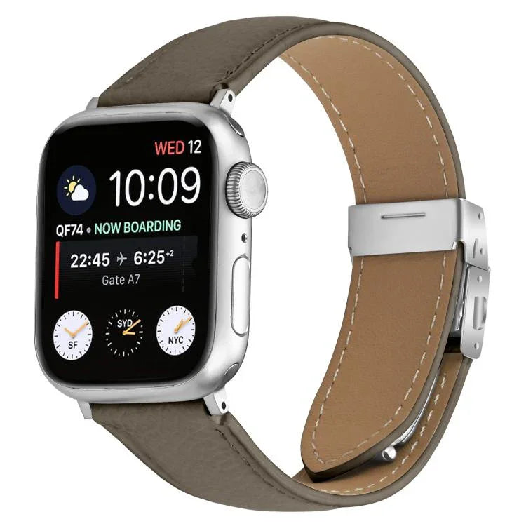 荔枝紋銀色龜背扣皮革錶帶，適用於 Apple Watch 46mm / 49mm / 45mm / 44mm，適用於 Apple Watch 42mm / 41mm / 40mm / 38mm