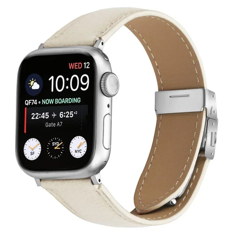 荔枝紋銀色龜背扣皮革錶帶，適用於 Apple Watch 46mm / 49mm / 45mm / 44mm，適用於 Apple Watch 42mm / 41mm / 40mm / 38mm