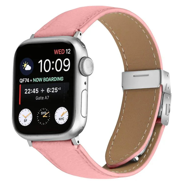 荔枝紋銀色龜背扣皮革錶帶，適用於 Apple Watch 46mm / 49mm / 45mm / 44mm，適用於 Apple Watch 42mm / 41mm / 40mm / 38mm