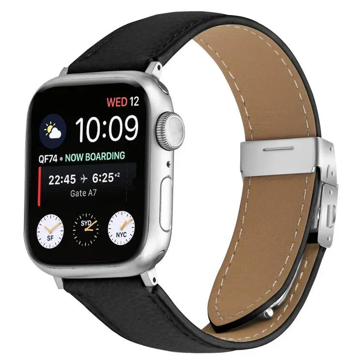 荔枝紋銀色龜背扣皮革錶帶，適用於 Apple Watch 46mm / 49mm / 45mm / 44mm，適用於 Apple Watch 42mm / 41mm / 40mm / 38mm