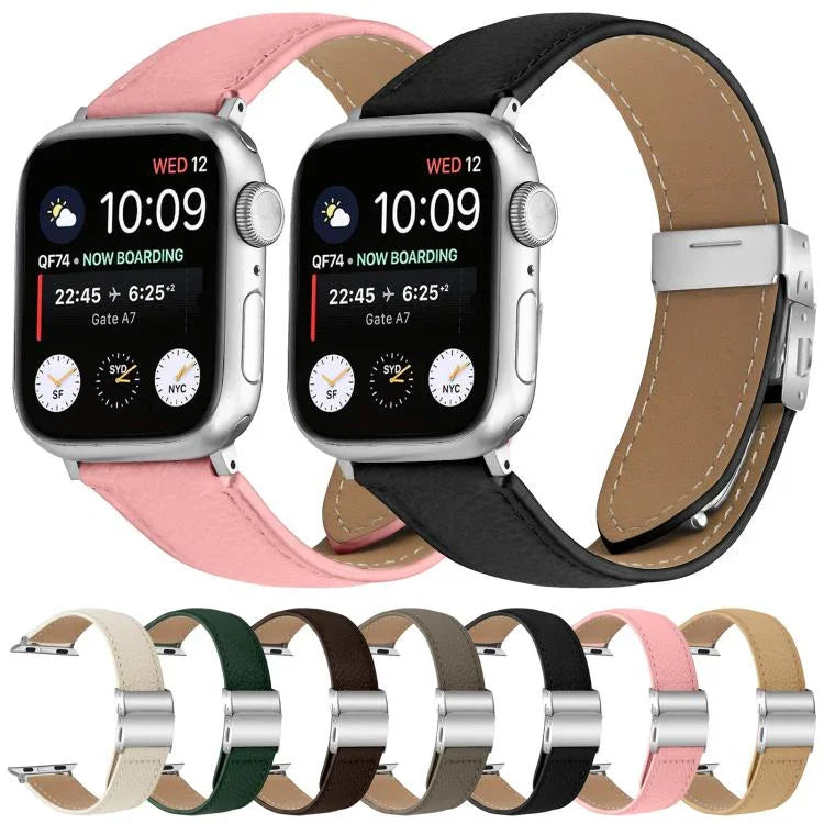 荔枝紋銀色龜背扣皮革錶帶，適用於 Apple Watch 46mm / 49mm / 45mm / 44mm，適用於 Apple Watch 42mm / 41mm / 40mm / 38mm
