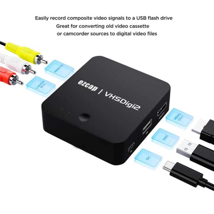 Ezcap 181P 視頻擷取盒 VHSDigi2 AV 錄影機 VHS 轉 MP4 轉換器，Ezcap 181P