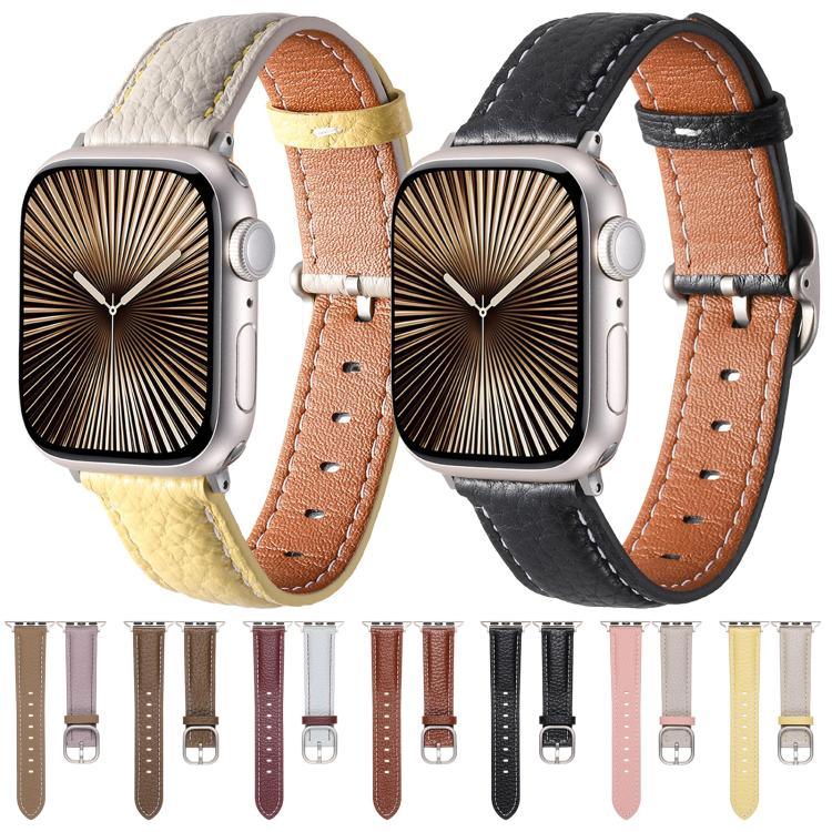 方扣荔枝紋真皮錶帶，適用於Apple Watch 46mm / 49mm / 45mm / 44mm、Apple Watch 42mm / 41mm / 40mm / 38mm