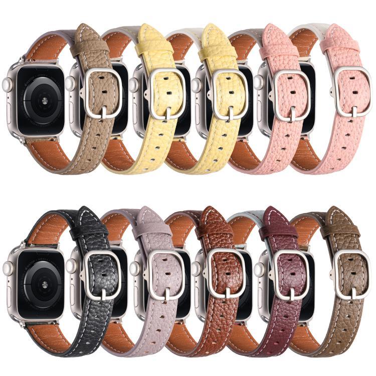 方扣荔枝紋真皮錶帶，適用於Apple Watch 46mm / 49mm / 45mm / 44mm、Apple Watch 42mm / 41mm / 40mm / 38mm
