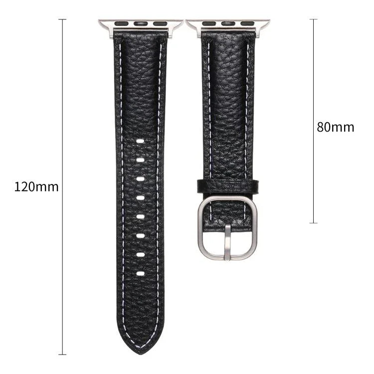 方扣荔枝紋真皮錶帶，適用於Apple Watch 46mm / 49mm / 45mm / 44mm、Apple Watch 42mm / 41mm / 40mm / 38mm