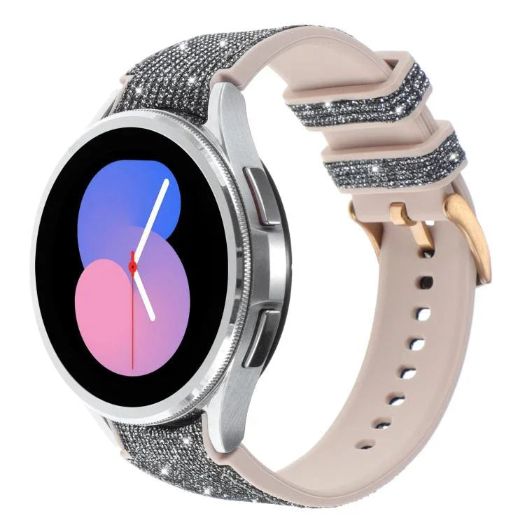 閃粉矽膠混合皮革錶帶，適用於 Samsung Galaxy Watch 7 40 / 44mm