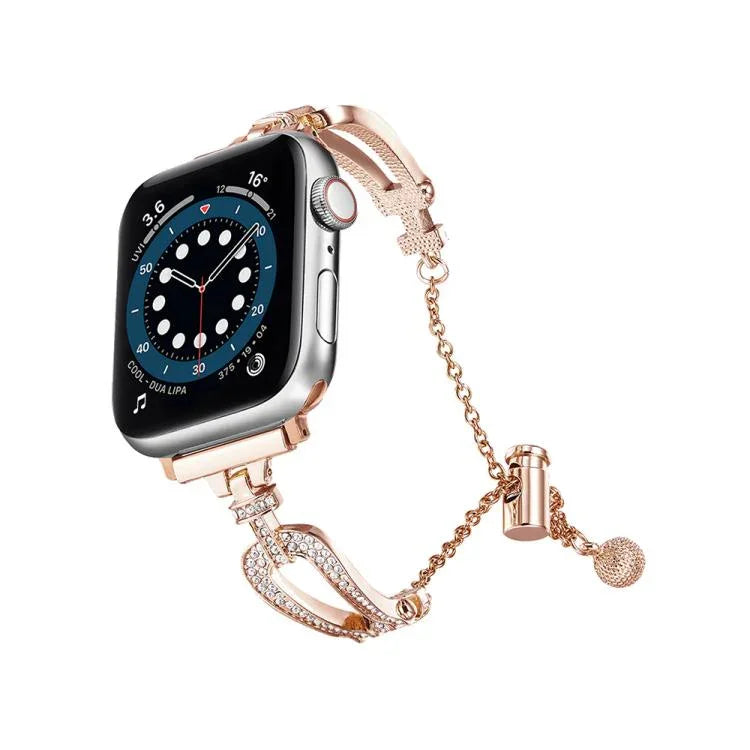 U形鑽石手鍊鋅合金錶帶，適用於 Apple Watch 46mm / 49mm / 45mm / 44mm，適用於 Apple Watch 42mm / 41mm / 40mm / 38mm